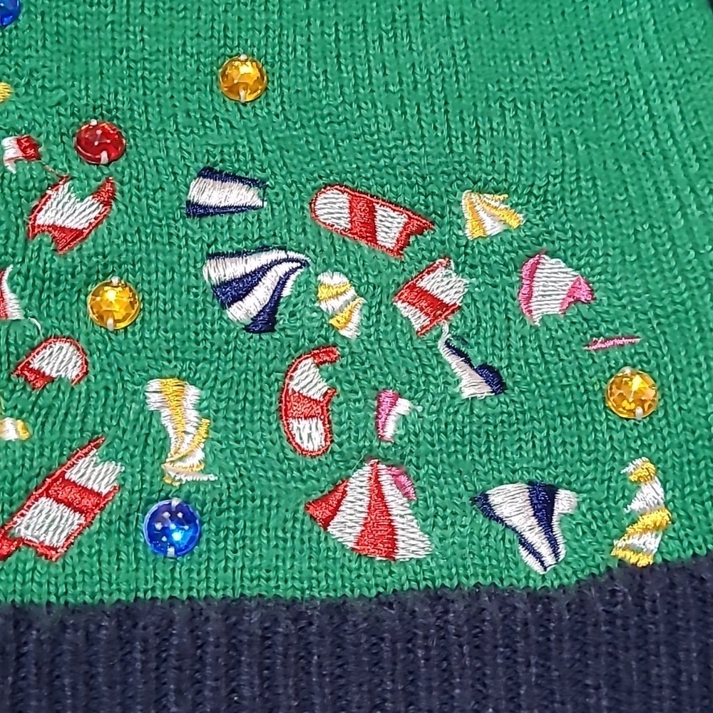 JOLLY SWEATERS EMBROIDERED UNICORN GOLD SEQUINS RHINESTONES CANDY CHRIST… - Picture 7 of 15